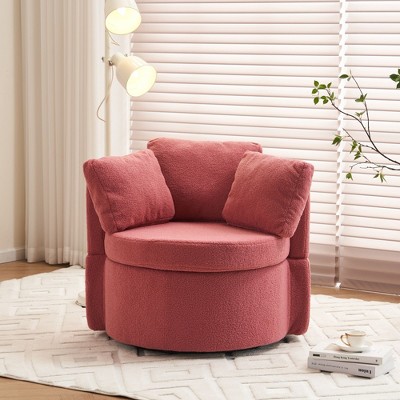 Teddy Fabric Swivel And Storage Chair With Back Cushion For Living Room,Ivory