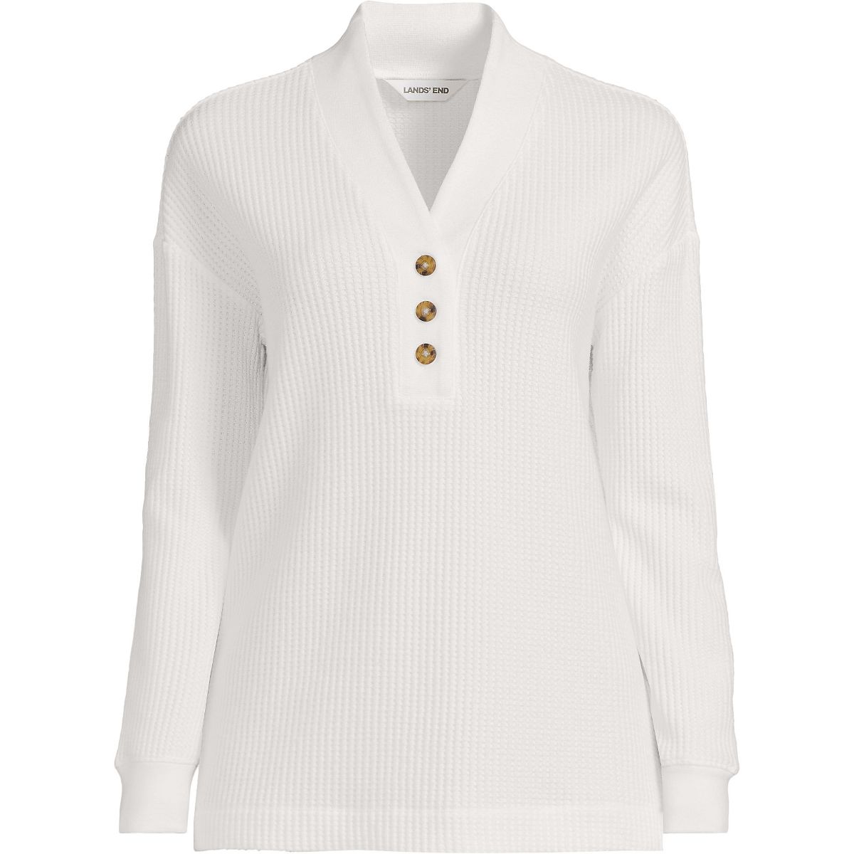 Lands' End Women's Long Sleeve Waffle Shawl Collar Henley - thumbnail 8