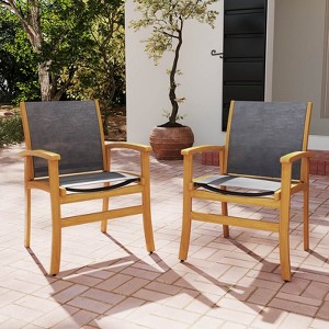 Costway 2/4 PCS Outdoor Dining Chairs Acacia Wood Patio Chairs with Breathable Fabric Seat - 1 of 4
