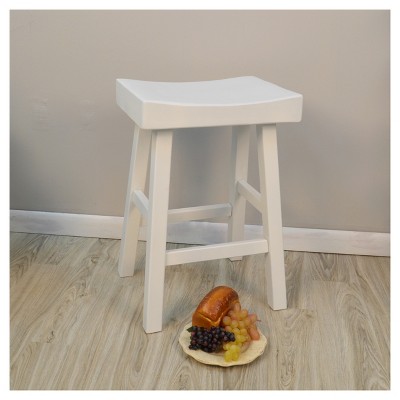 Antique White Wood Saddle Style Backless Counter Stool