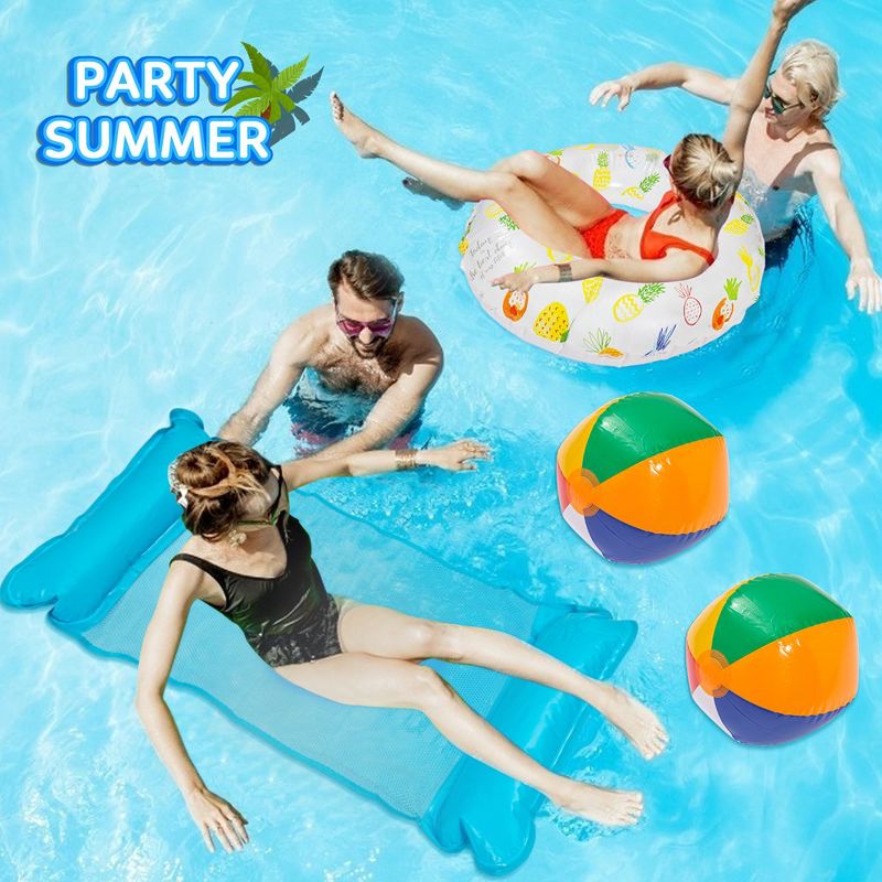 Whizmax 4PCS Inflatable Pool Floats-1pcsSwimming Pool Float Hammock,1pcsInflatable Swim Tube Ring and 2pcsBeach Balls, 5 of 6