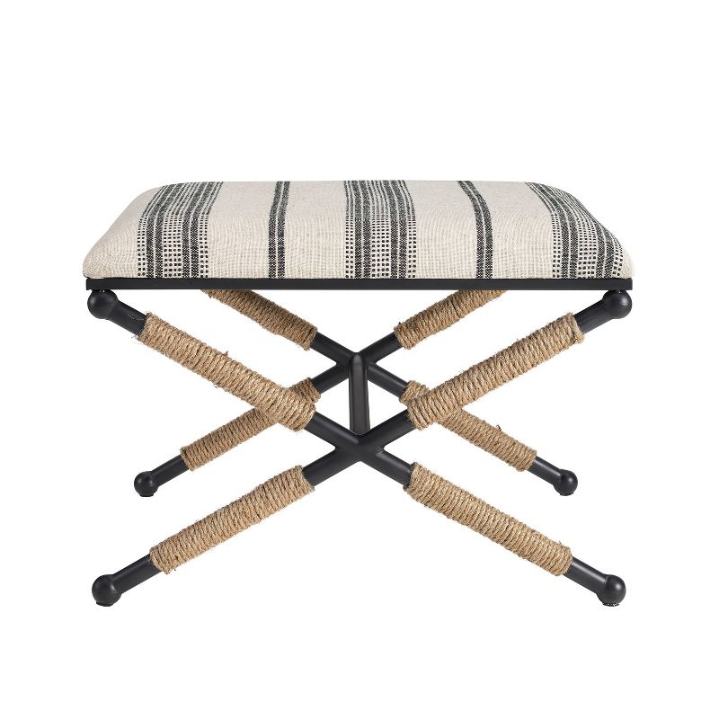 24&#34; Ashburn Boho Rope Wrapped Campaign Accent Stool Ottoman Black/Natural Wide Striped - Linon, 2 of 8