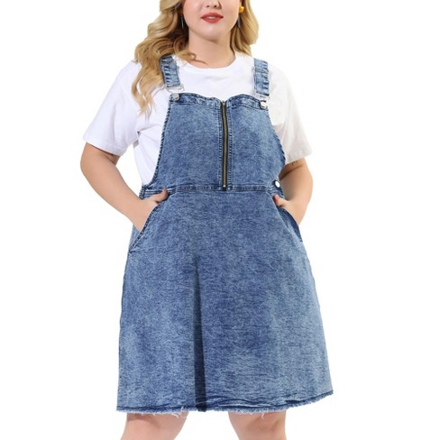 crack dukke tidsskrift Agnes Orinda Women's Plus Size Denim Overall Zipper Frayed Adjustable Strap  Suspender Dresses : Target