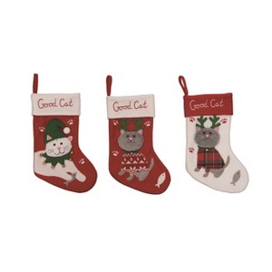 Transpac Good Cat Holiday Stocking Set of 3 Red Polyester Christmas Indoor Decorations for Mantel Gift Giving - 1 of 1