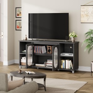 70" Modern TV Stand with Glass Doors - Entertainment Center for 70 Inch TV, Sturdy Wooden Media Console with Storage Shelves - 1 of 4