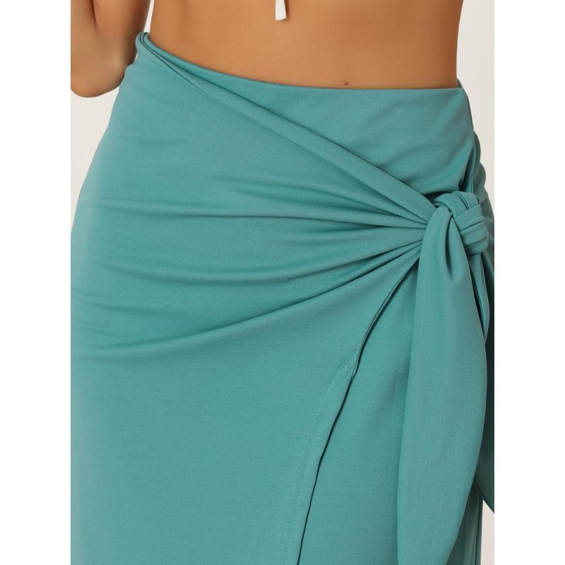 Allegra K Women's Boho High Waisted Long Summer Beach Maxi Wrap Skirts with Slit, 5 of 6