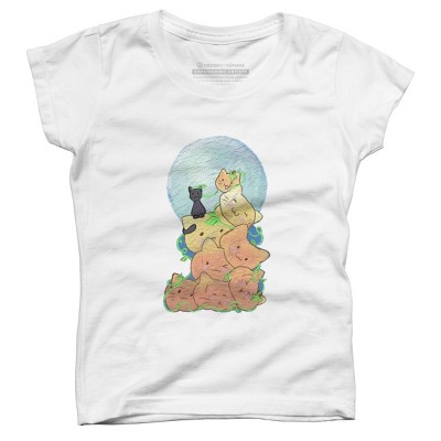 Girl's Design By Humans Cat Pumpkin Pile By AwkwardDragon T-Shirt