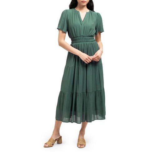 August Sky Women's Tiered Midi Dress_rd3008_hunter Green_medium : Target