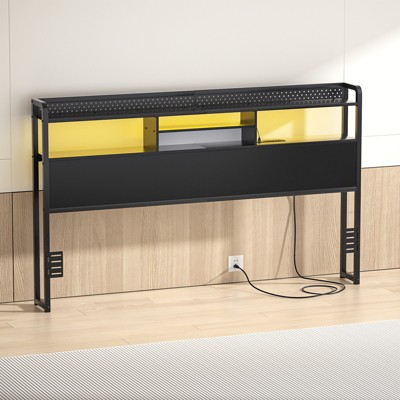 Aheaplus Storage Headboard with Led Lights & Charging Station