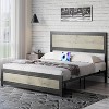 Bed Frame with Headboard, Industrial Platform Bed Frame Queen Size with Charging Station, Riveted Decoration,Wooden Mattress Base - 2 of 4