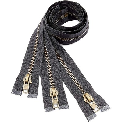 Juvale 3 Pack Black #8 Nylon Metal Zipper for Sewing Repair Kit Replacement, 24 inches