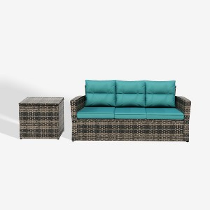 WestinTrends 2-Piece PE Rattan Wicker Outdoor Sofa with Cushions Side Table Set - 1 of 4