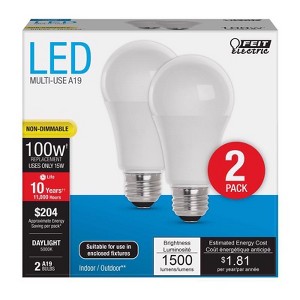 Feit Electric A19 E26 (Medium) LED Bulb Daylight 100 Watt Equivalence 2 pk - 1 of 1