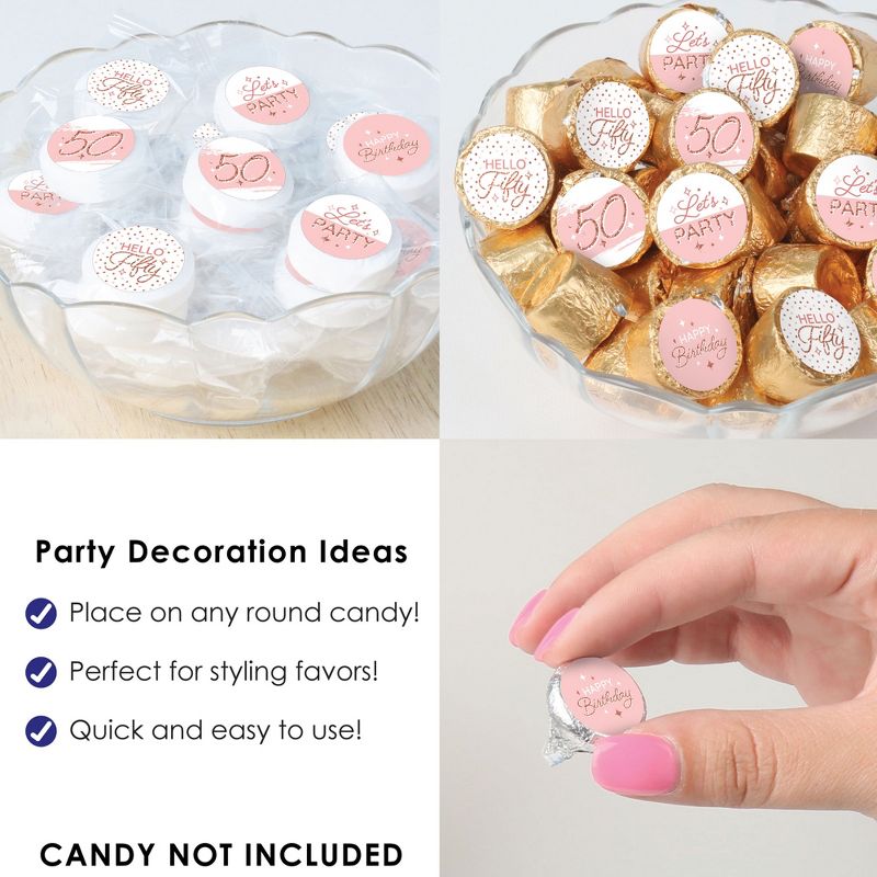 Big Dot of Happiness 50th Pink Rose Gold Birthday - Happy Birthday Party Small Round Candy Stickers - Party Favor Labels - 324 Count, 5 of 7