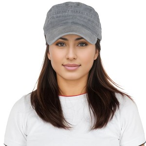 Anna-Kaci Unisex Cotton Basic Cadet Hats Vintage Washed Flat Top Cap with Adjustable Strap - 1 of 4