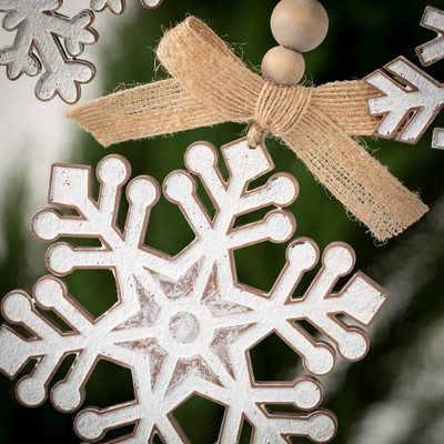 10.5" White Wood Snowflake Ornaments Set of 3