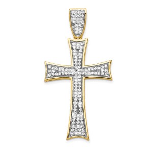 Black Bow Jewelry 14k Yellow Gold Micro Pave CZ Large Maltese Cross Pendant, 25 x 52mm - 1 of 4