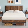 Rustic Brown Metal Platform Bed Frame with Heavy Duty Steel Slats, No Box Spring Needed, Under Bed Storage, and Wood Headboard - 2 of 4