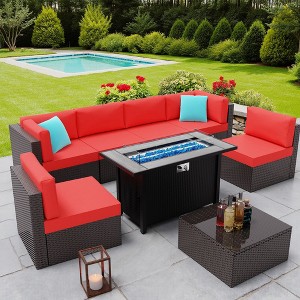 Celebalcony 8 Piece Sectional Seating Group With Red Pillow - 1 of 4