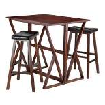 29" 3pc Harrington Set Drop Leaf Dining Table Set with Cushion Seat Wood/Walnut/Black - Winsome