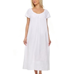 ADR Women's Cotton Nightgown, Ruffled Short Sleeve Lace Trimmed Long Vintage Night Dress Gown - 1 of 4