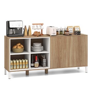 Costway 63" Buffet Sideboard Kitchen Storage Cabinet with 4 Compartments Adjustable Shelf - 1 of 4