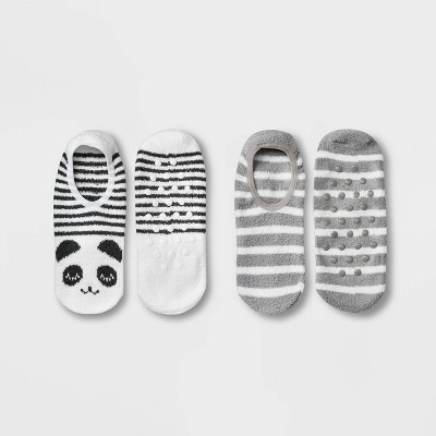  Women's Panda Cozy 2pk Liner Socks - White/Black 4-10 