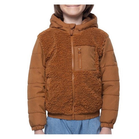 Camel Teddy Fleece Hooded Jacket