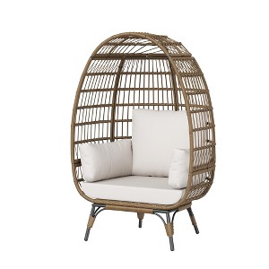 Wicker Egg Chair Outdoor Oversized Patio Lounge Chair with Cushions Metal Frame Stand Durable Egg Rattan Chair for Balcony Patio Living Room - 1 of 4