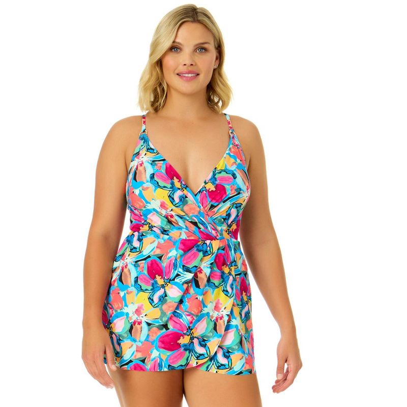 Anne Cole Women's Amalfi Floral Swim Dress With Skirted Bottom, 1 of 8