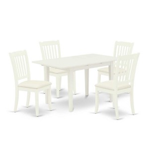 HomeStock 5-Pc Linen White Finish Solid Wood Top - Rectangular Upholstered Dining Room Set with Butterfly Leaf - Seats 4 - 1 of 4