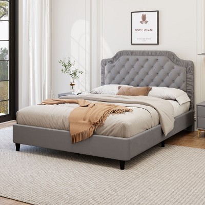 CAVINAS King/Queen/Full Size Velvet Upholstered Platform Bed Frame with Button Tufted Headboard,No Box Spring Needed