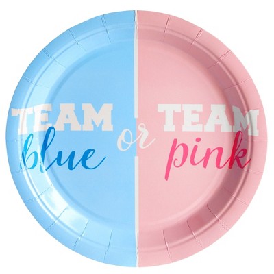 Team Blue and Pink Disposable Paper Plates for Gender Reveal Parties