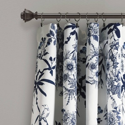 Navy Floral Botanical Garden Blackout Polyester Curtain Panels