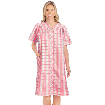 Collections Etc Comfortable Plaid Snap Front Short Sleeve Robe Large ...