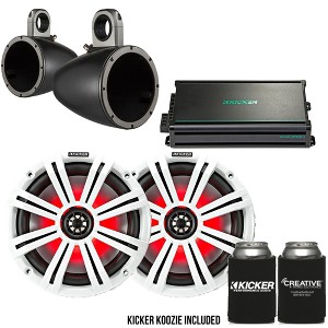 Kicker 8" Black\White Wake Tower LED Marine Speakers 1-Pair with 300 Watt Marine Amplifier - 1 of 4