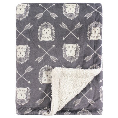 Image of Hudson Baby Infant Boy Plush Blanket with Faux Shearling Back, Hedgehog, One Size