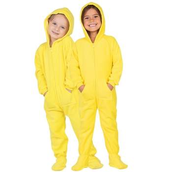Footed Pajamas - Family Matching - Lemon Yellow Hoodie Fleece Onesie For Boys, Girls, Men and Women | Unisex