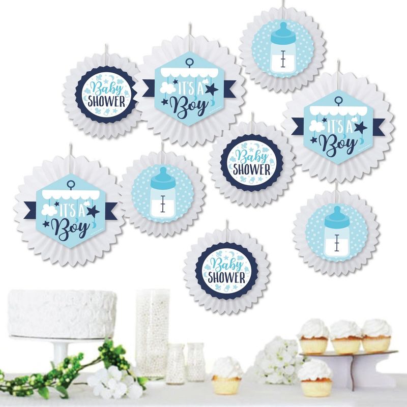 Big Dot of Happiness It's a Boy - Hanging Blue Baby Shower Tissue Decoration Kit - Paper Fans - Set of 9, 1 of 9