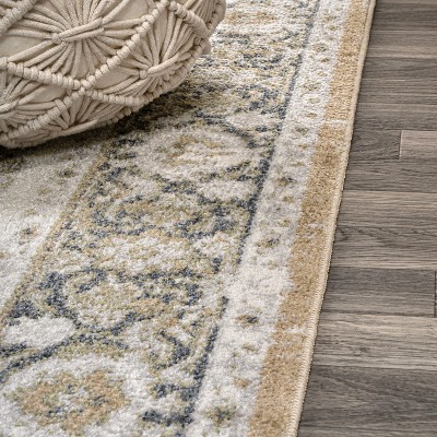 Green and Cream Medallion Machine-Washable Area Rug