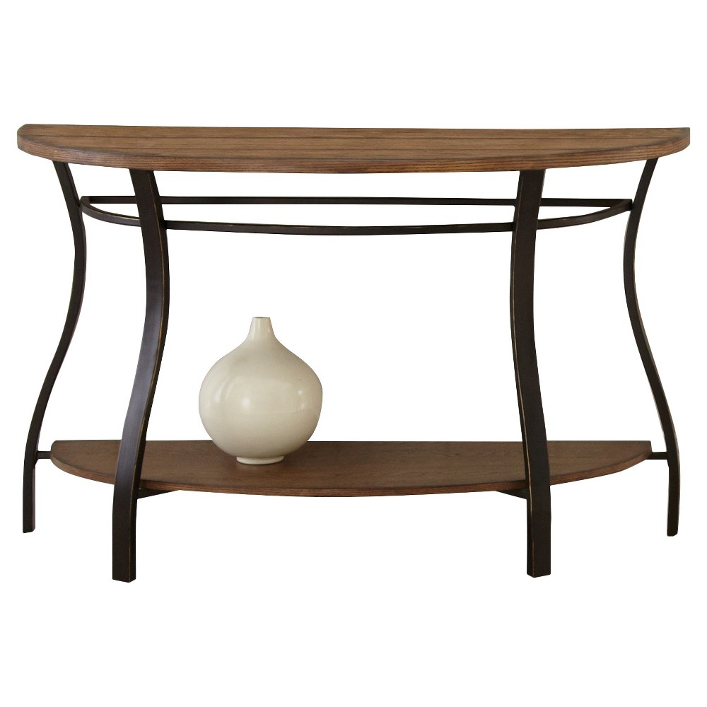 Denise Sofa Table Oak - Steve Silver Co.: Rustic Half Moon Entryway Table with Fixed Shelf