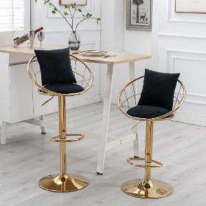 Kumasinova Contemporary 360° Swivel Bar Stools Set of 2, Velvet Upholstered Counter Height Bar Stools, Bar Chair with Pure Gold Plated Base - 1 of 4