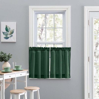 Stacey Green Cotton Polyester Sheer Rod Pocket Window Tier Pair