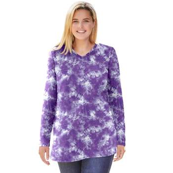 Woman Within Women's Plus Size Perfect Printed Long-Sleeve V-Neck Tunic