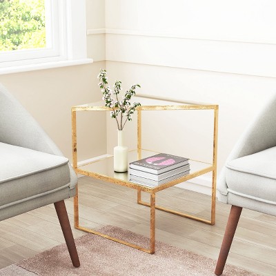 Gold Metal and Glass Mirrored Accent Table