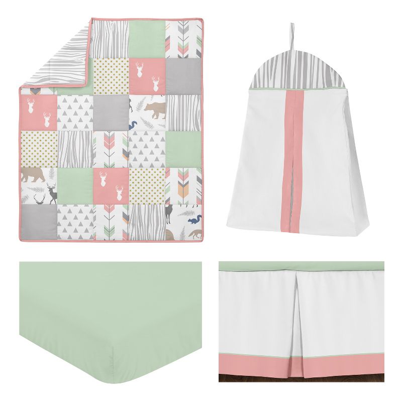 Sweet Jojo Designs Girl Baby Crib Bedding Set - Woodsy Coral Green and Grey 4pc, 3 of 8