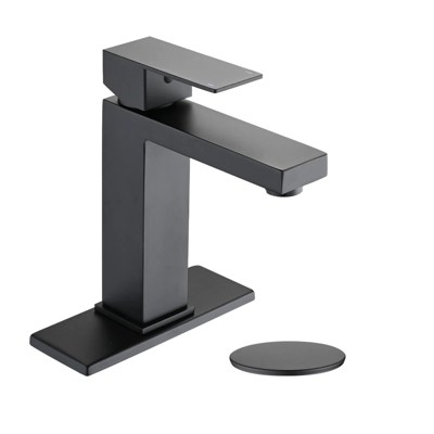 LunaLulink Bathroom Faucet Single Hole, Single Handle Stainless Steel Faucet for Bathroom Sink with Deckplate and Drain Assembly Matte Black