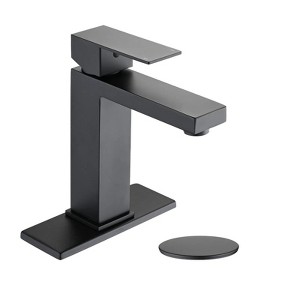 LunaLulink Bathroom Faucet Single Hole, Single Handle Stainless Steel Faucet for Bathroom Sink with Deckplate and Drain Assembly Matte Black - 1 of 4