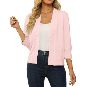 Women's 3/4 Sleeve Cropped Cardigan Sweater Open Front Short Shrugs Cardigans Lightweight Sweaters - 1 of 4