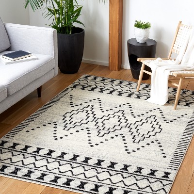 Black and Ivory Geometric Hand-knotted Rectangular Area Rug